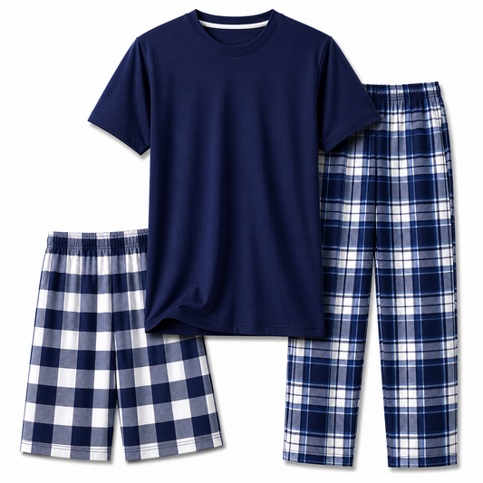 Boys Pajamas Navy Plaid, 3-Pc Set