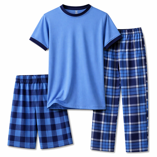 Boys Pajamas Blue Plaid, 3-Pc Set