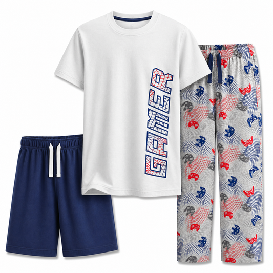 Boys Pajamas, Grey Gamer, 3-Pc Set