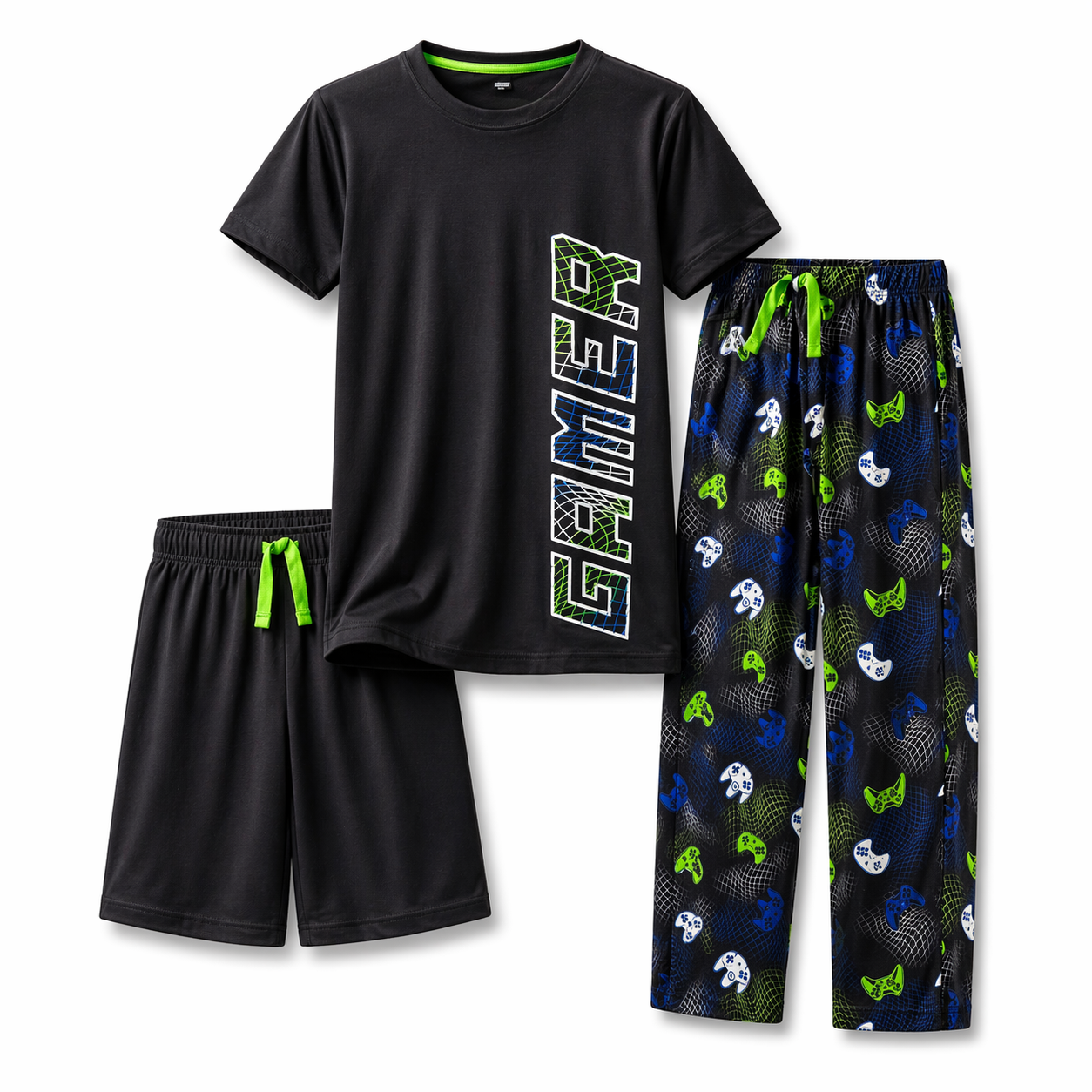 Boys Pajamas  Black Gamer, 3-Pc Set
