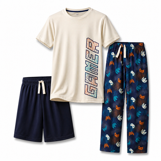 Boys Pajamas, Creme Gamer, 3-Pc Set