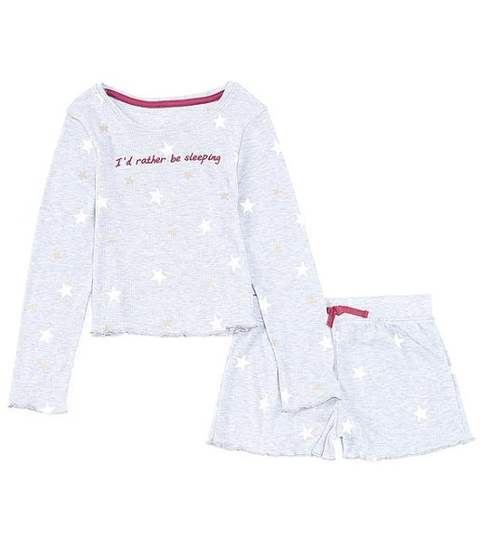 Girls Pajama Short Set, Heather Grey Stars, Size 2-14