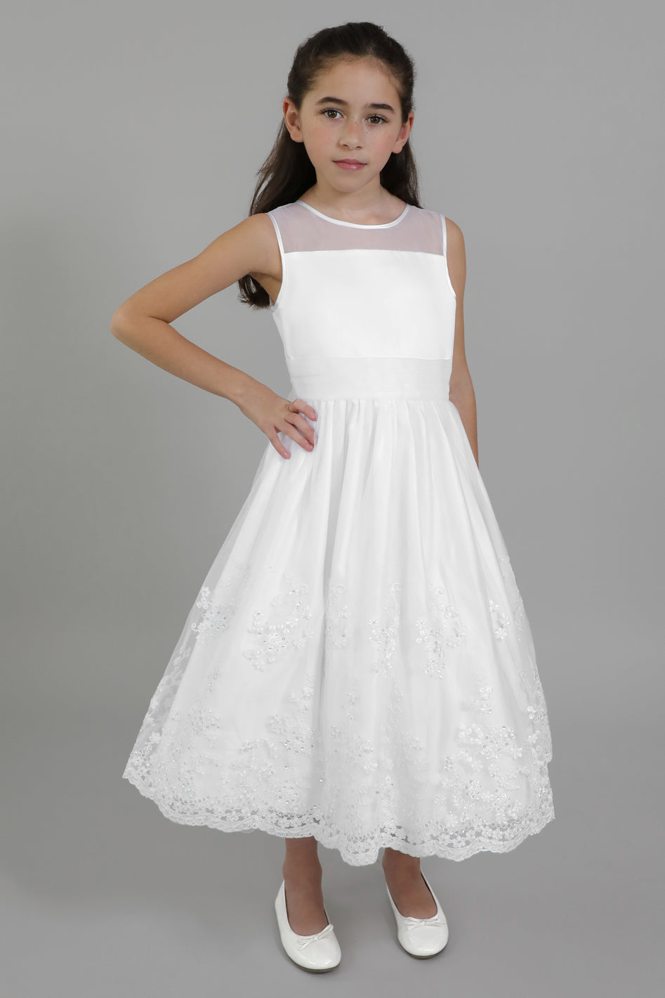 green emerald velvet dress Girls Communion Dress - Embroidered Satin