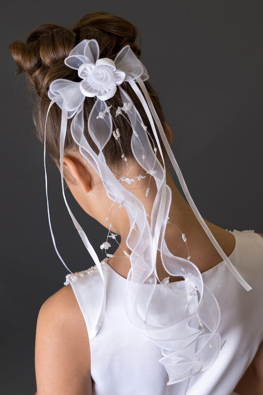 Communion Cascade of Flowers Hair Bow with Comb